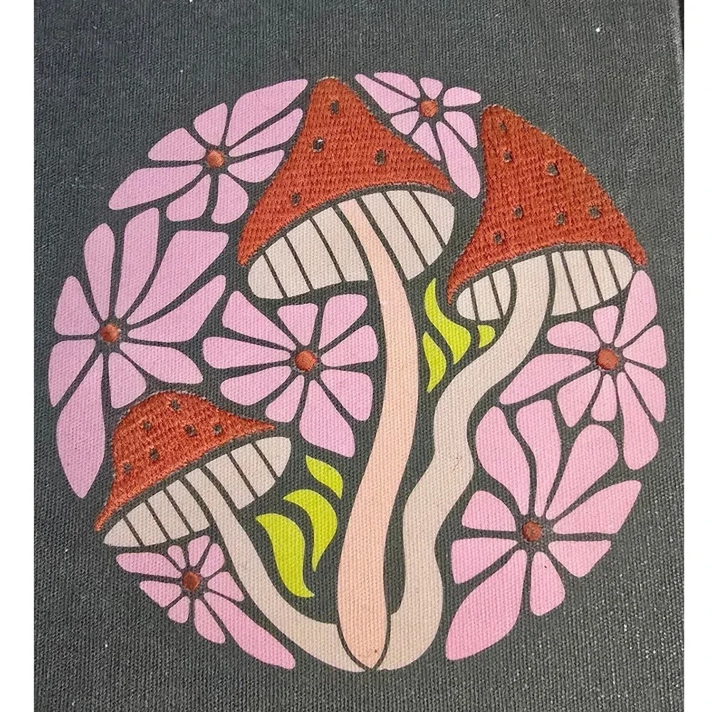 Mushroom Floral Canvas Hardcover Lined Journal Green Pink Orange Boho Notebook